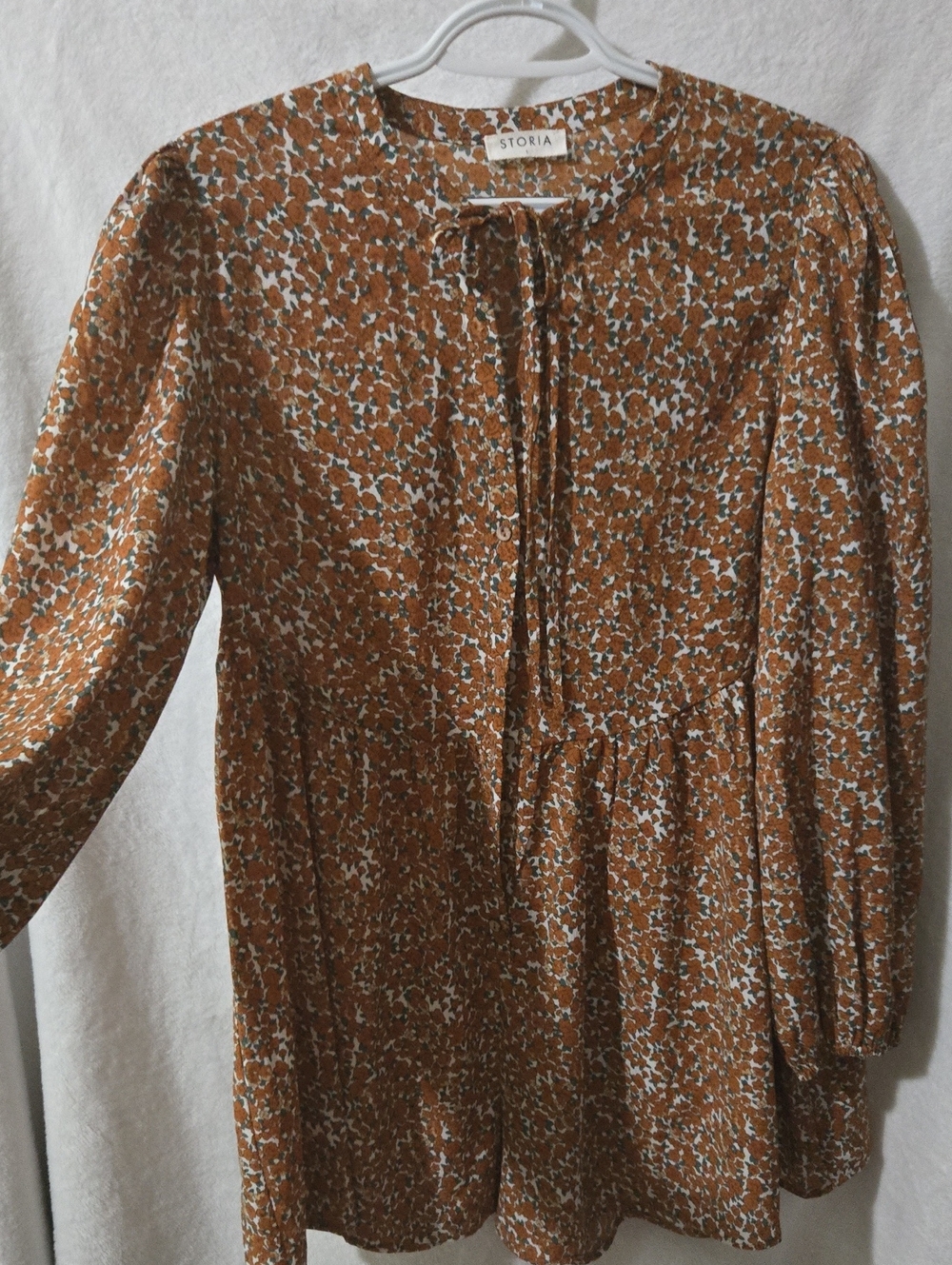 Storia Rust Floral Tie-Front Long Sleeve Romper